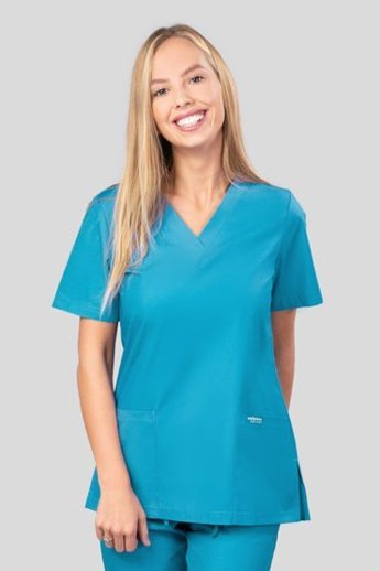  Bluza medyczna damska, 2 kieszenie, Uniformix Club, taliowana, CM1001, turkusowa. 